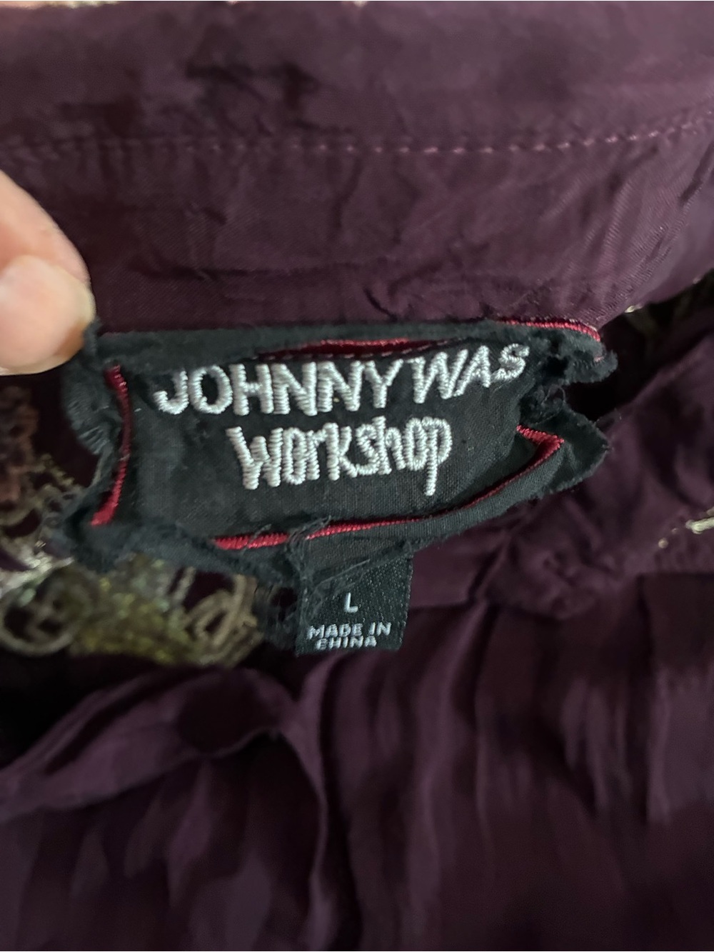 Johnny Was Plum Embroidered Button-Down Shirt - Picture 5 of 11